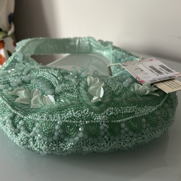 Viral Light Green Floral Beaded Shoulder Bag - Picture 6 of 6